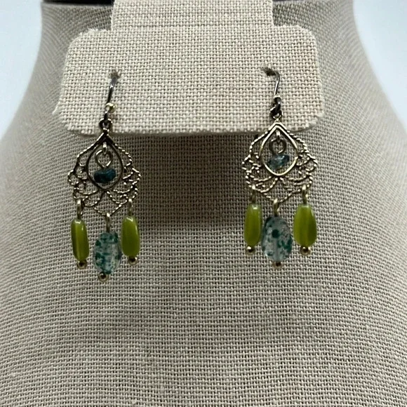 Liz Claiborne Vintage Chandelier Earrings 💚 Elegant Filigree Design - Picture 2 of 8
